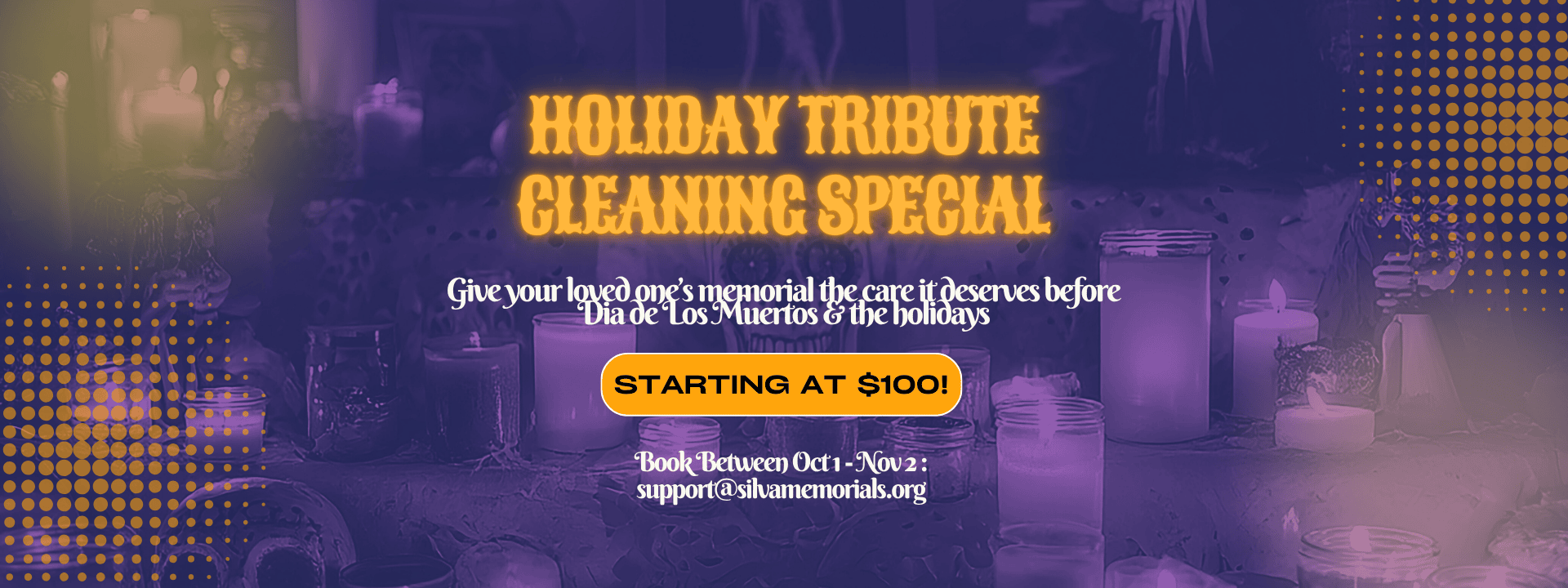 Promotional banner for a holiday tribute cleaning service starting at $100